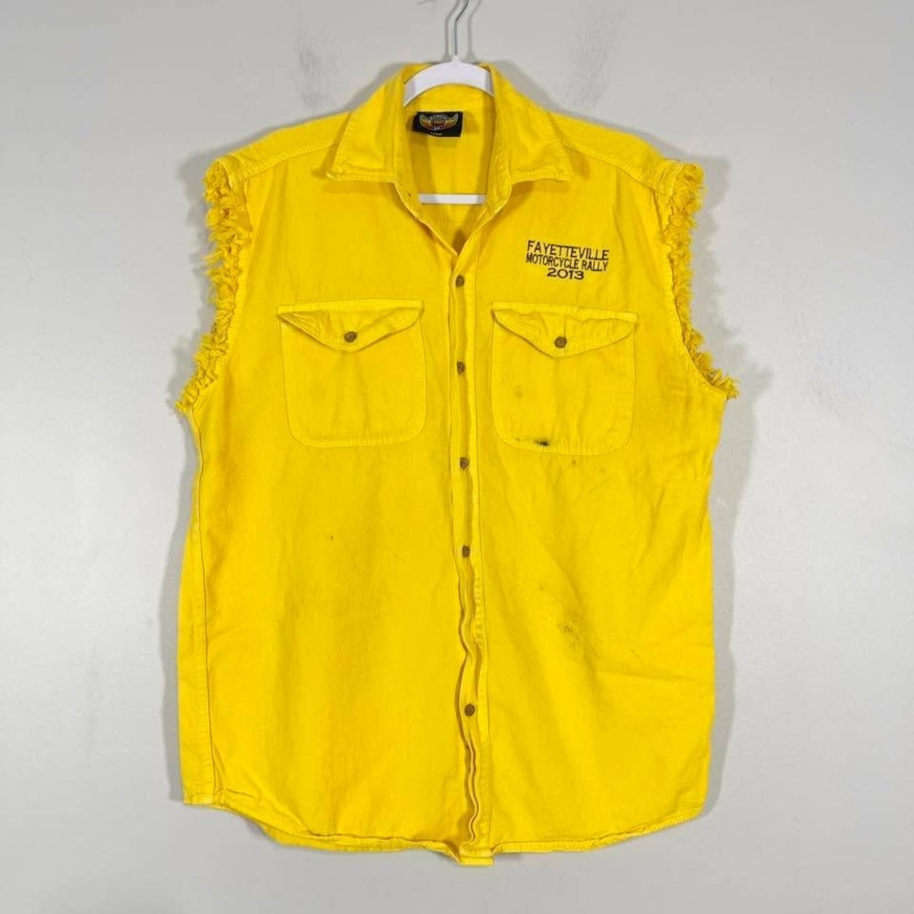 Bikerwear USA Sleeveless Shirt Mens Large Yellow Fayetteville Motorcycle Rally